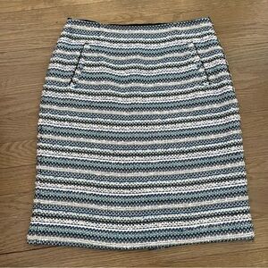 Halogen Tweed Striped Blue White Black Mini Skirt Size 4